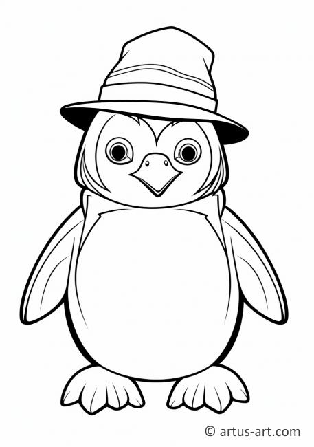 Kolorowanka z pingwinem w kapeluszu słonecznym